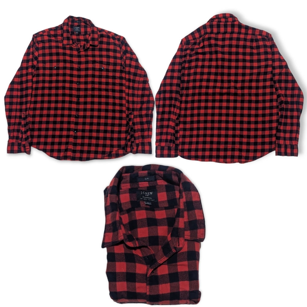 J Crew Mens Slim Long Sleeve XL Navy Blue Red Lumberjack Plaid Flannel Shirt EUC